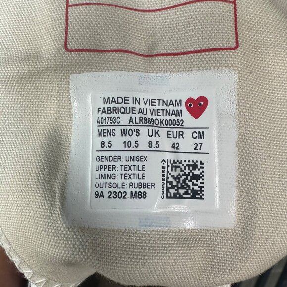 ❤️NEW Women Sz 10.5 CONVERSE CDG Hearts Chuck 70 Comme des Garcons Black A01793C - Picture 13 of 13